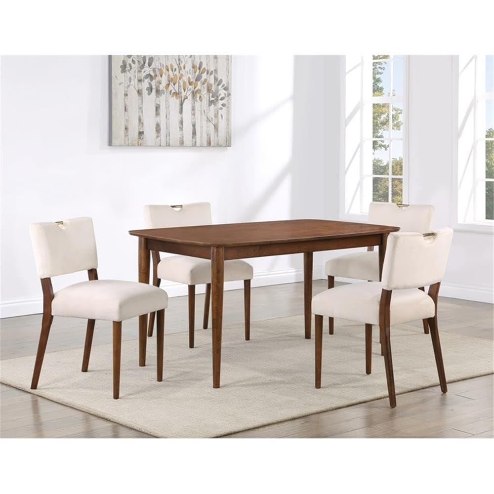 Comfort Pointe Bonito Oatmeal White Velvet Transitional 5-Piece Dining Set in Walnut Finish