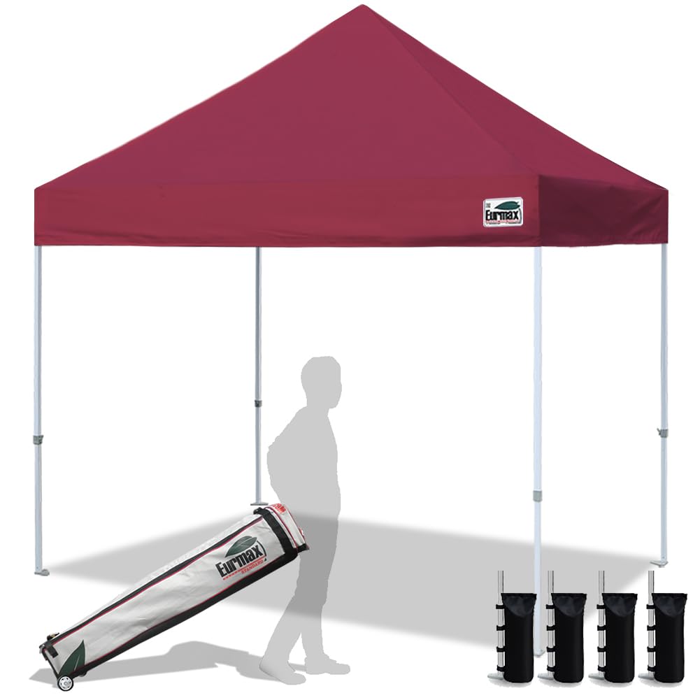 Eurmax Usa 8'X8' Pop Up Canopy Tent Commercial Instant Canopies With Heavy Duty Roller Bag,Bonus 4 Sand Weights Bags (Burgundy)