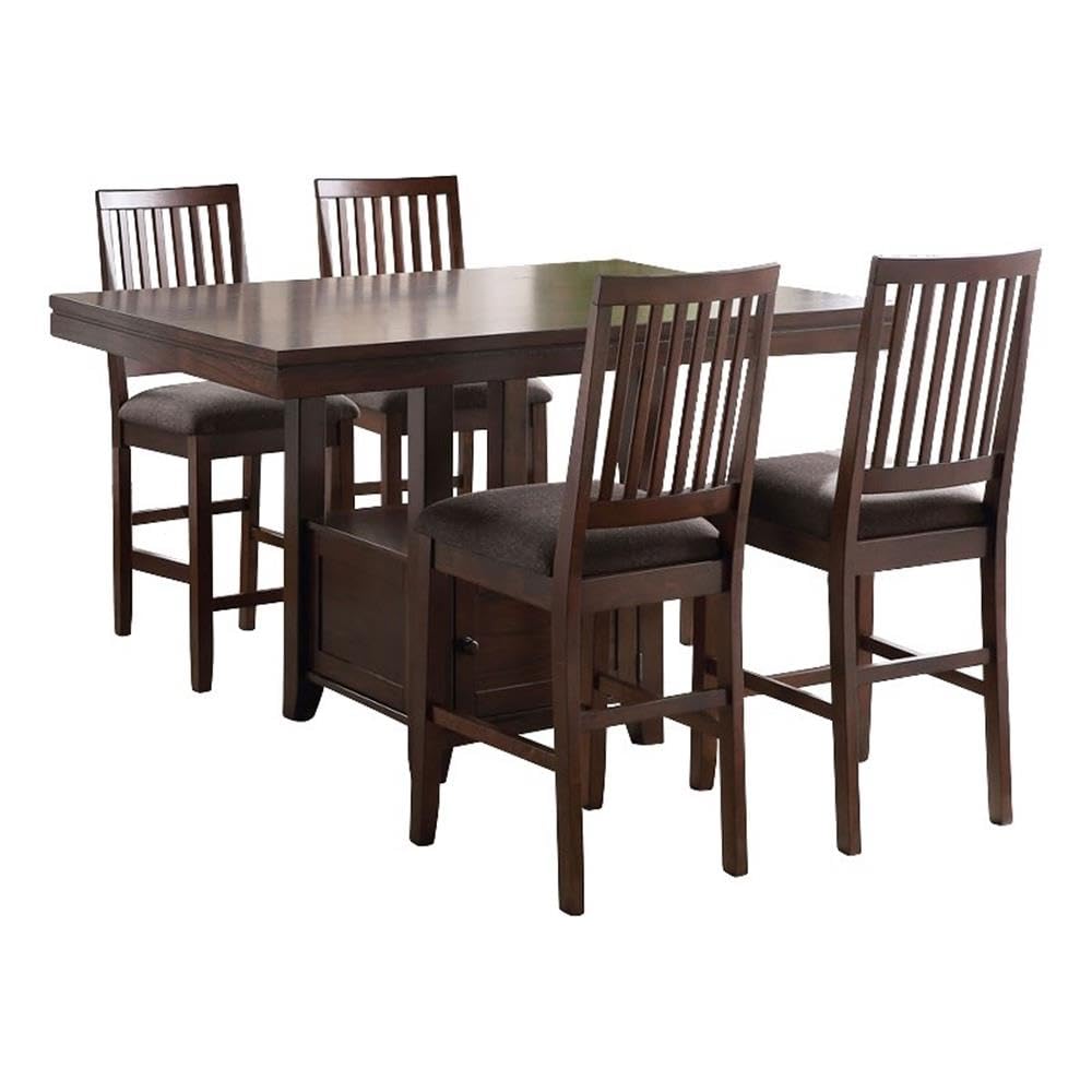 Steve Silver Furniture Yorktown 5-Piece Counter Table Set, 60&quot; Table W/ 4 Upholstered Counter Chairs, Seats Up To 8, Dining Room, Hidden Base Storage, 60&quot; L X 42&quot; W X 36&quot; H, Espresso Brown