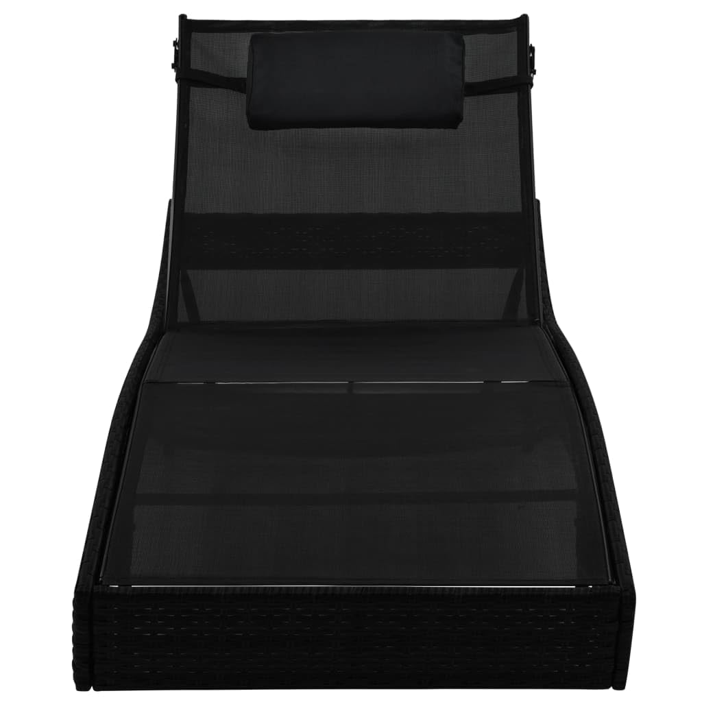 vidaXL Sun Lounger - Adjustable and Comfortable Poly Rattan Sunbed with Pillow, Suitable for Outdoor Use - Easy to Assemble - Perfect for Patio, Garden or Poolside