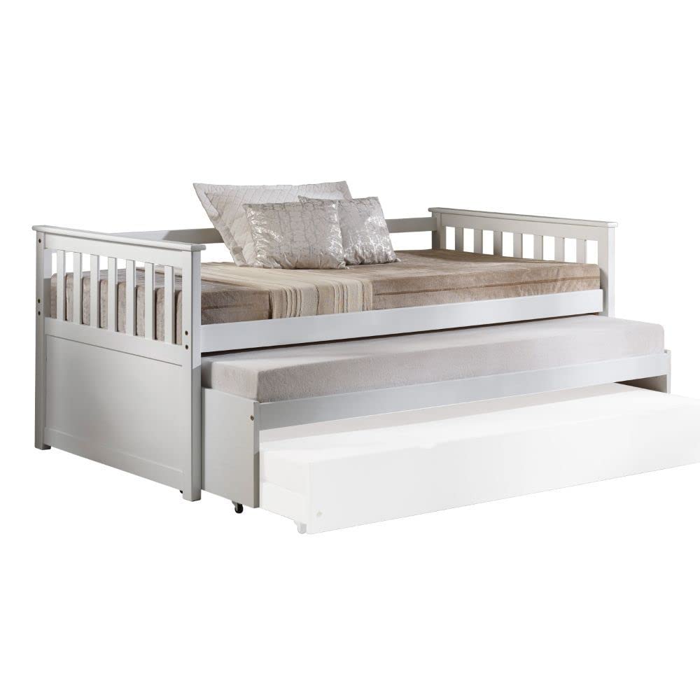 HomeRoots 43" X 80" X 32" White Wood Daybed & Pull-Out Bed