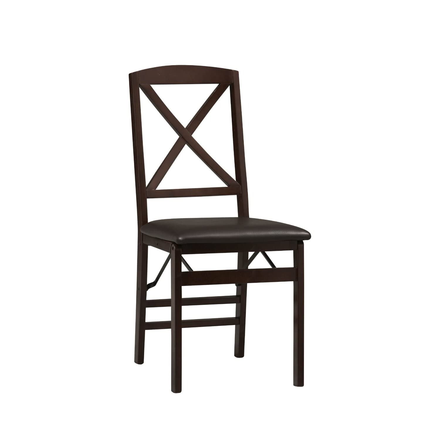 Linon Fully Assembled Triena X Back Folding Chair Set of 2, 17 w x 20 d x 35.5 h, Merlot/Brown
