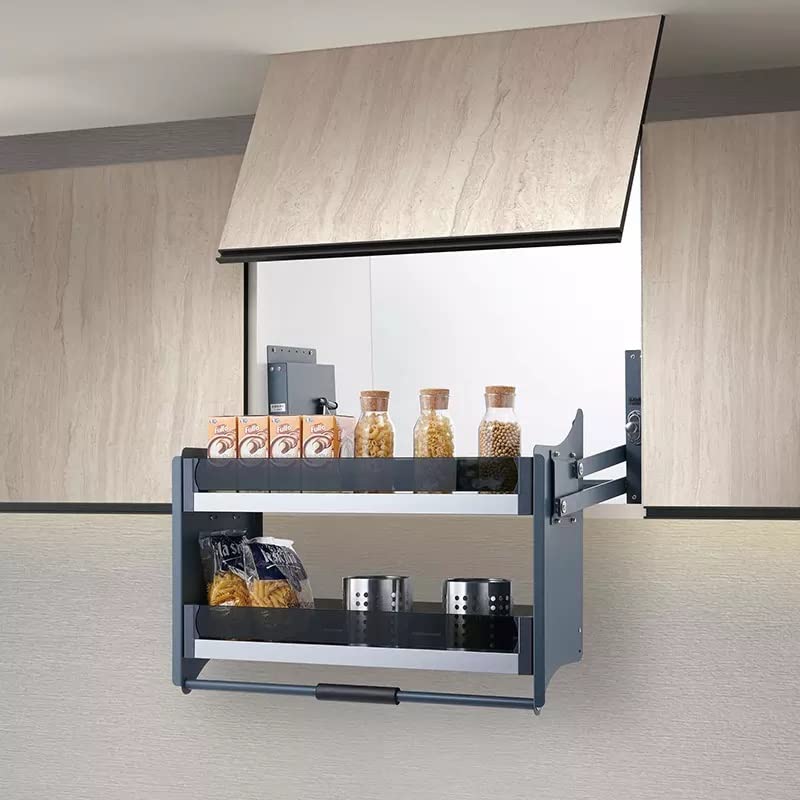 Dbr Modular Kitchen Storage Rack Lift Basket Elevator Glass Finished Pull Down Two Tier Shelf Unit For Cabinet/Cupboard Outer Wi