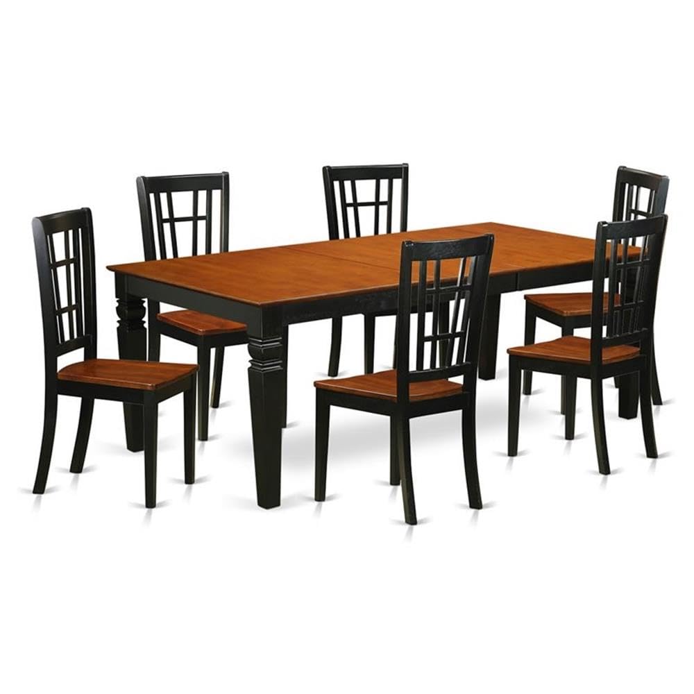 East West Furniture LGNI7-BCH-W 7 Piece Modern Dining Table Set Consist of a Rectangle Wooden Table with Butterfly Leaf and 6 Dining Room Chairs, 42x84 Inch, Black & Cherry