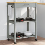vidaXL Pine Wood Kitchen Trolley - Rolling Storage Cart with Drawer, Shelves, Locking Wheels - Gray/Honey Wax, 23.6"x15.7"x35.4"