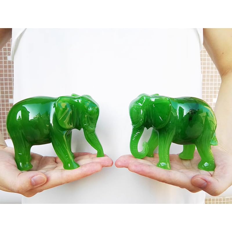 Acxico Jade Green Elephant Statue Resin Feng Shui Good Luck Wisdom Fertility Home Decor Gift 4.25" L x 2" W x 4.25" H
