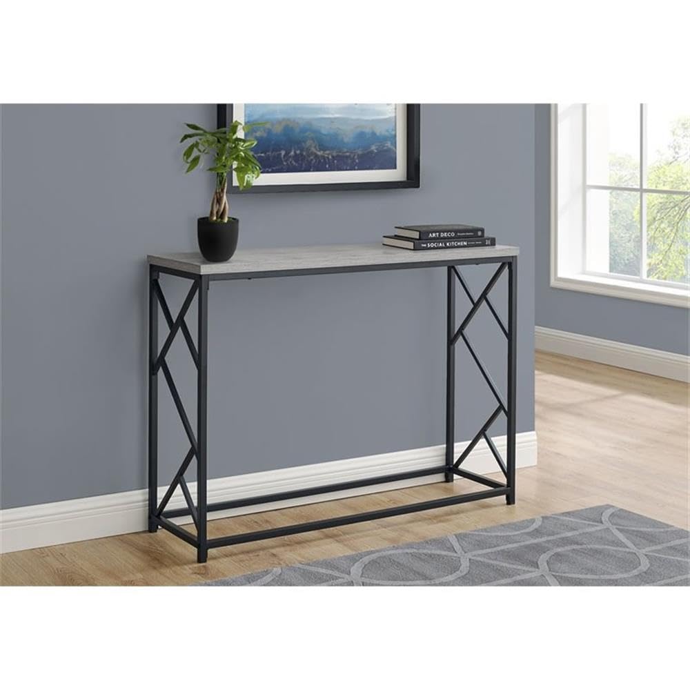 Monarch Specialties 3532 Accent Table, Console, Entryway, Narrow, Sofa, Living Room, Bedroom, Metal, Laminate, Grey, Black, Contemporary, Modern Table-44 Hall, 44&quot; L X 13.75&quot; W X 32&quot; H