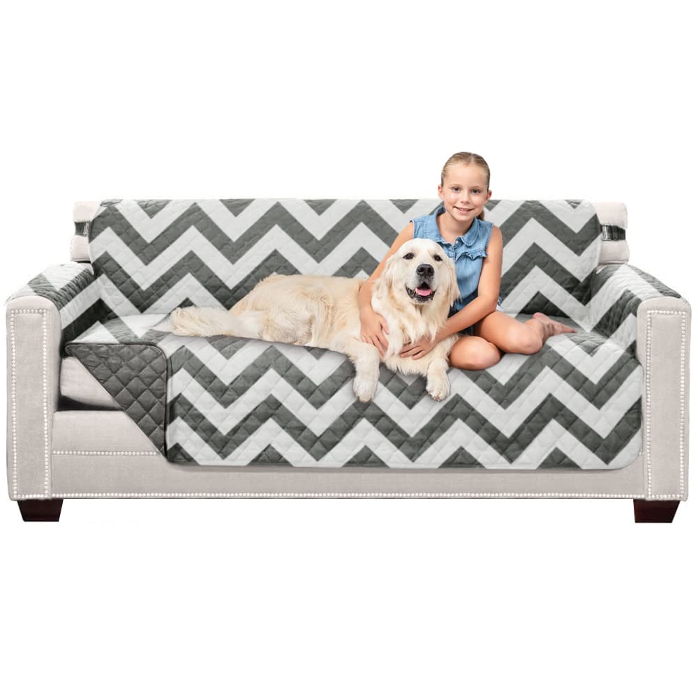Sofa Shield Patented Couch Cover, Large Furniture Protector With Straps, Reversible Tear And Stain Resistant Slipcovers, Quilted Microfiber 70” Seat, Washable Covers For Dogs, Kids, Charcoal Linen