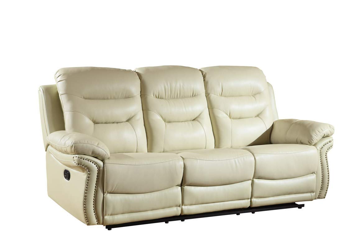 HomeRoots 44' Comfortable Beige Leather Sofa