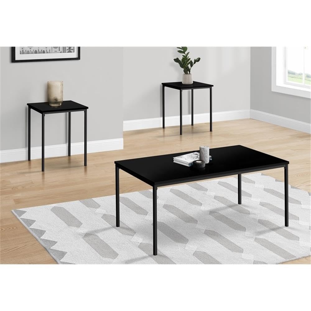 Monarch Specialties 7894p, 3pcs, Coffee, End, Black Metal, Laminate, Contemporary TABLE SET, 42&quot; L x 22&quot; W x 18&quot; H