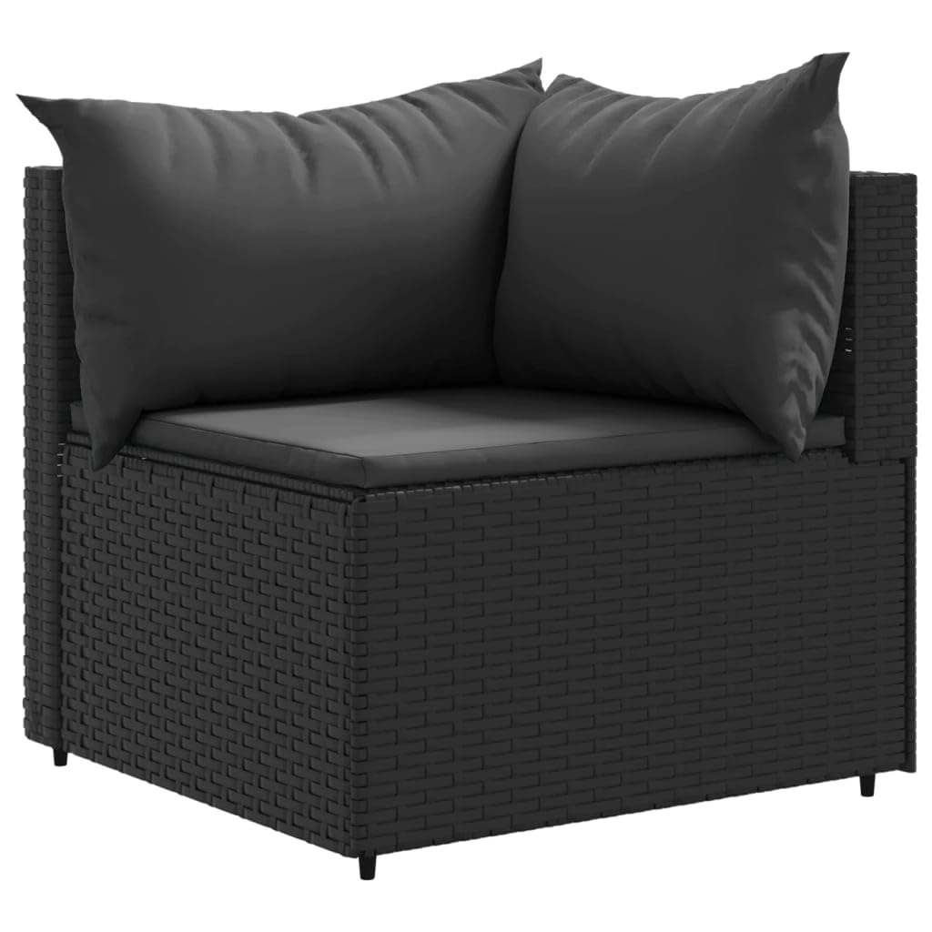 vidaXL 5 Piece Patio Lounge Set - Black Poly Rattan Cushions - Outdoor/Garden Furniture - Modular Design, Durable, Weather-Resistant