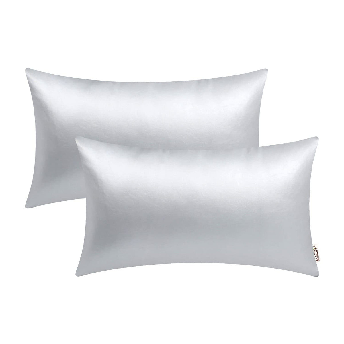 Brawarm Faux Leather Throw Pillow Covers 12 X 20 Inches - Silver Leather Lumbar Pilow Covers Pack Of 2, Solid Dyed Leather Pillo