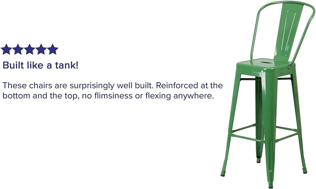 Commercial Grade 30 High Green Metal Indoor-Outdoor Barstool with Removable Back