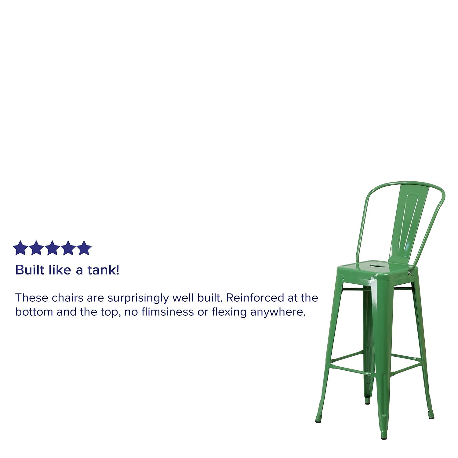 Flash Furniture Commercial Grade 30' High Green Metal Indoor-Outdoor Barstool With Removable Back