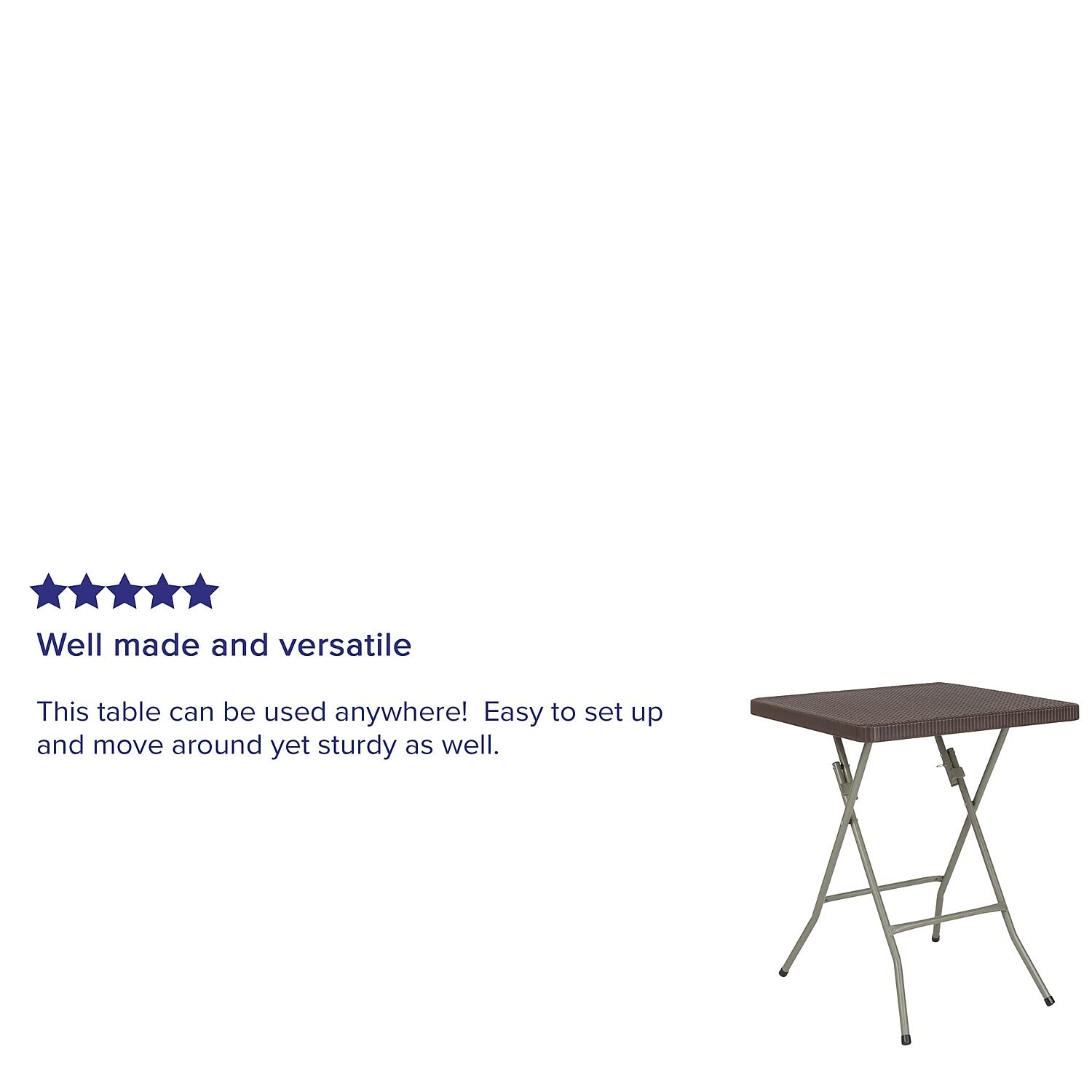 Flash Furniture Linburgh 1.95-Foot Square Brown Rattan Plastic Folding Table