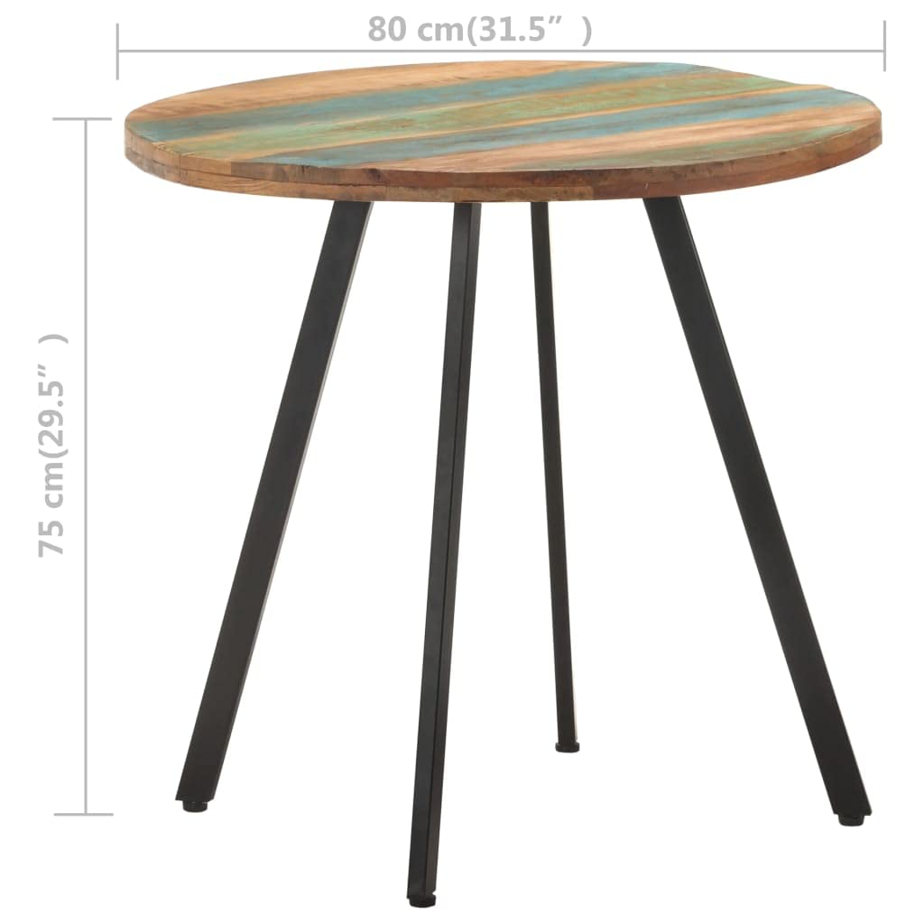 vidaXL Round Dining Table, Handcrafted from 31.5” Solid Reclaimed Wood, Industrial Style Dinner Table with Black Powder-Coated Iron Legs