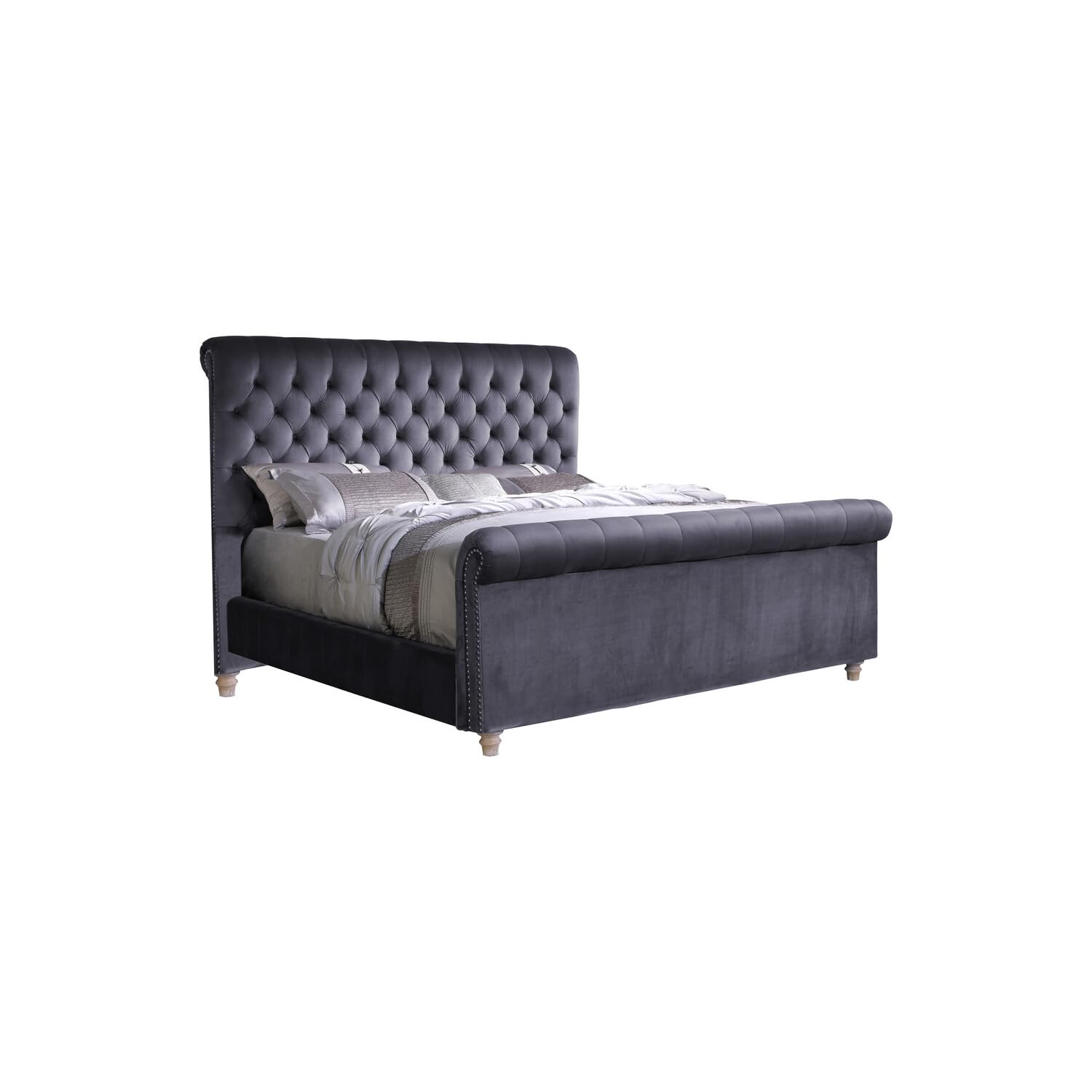 Best Master Furniture Jean-Carrie Upholstered Sleigh Bed Cal. King Grey