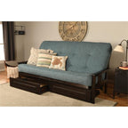 Kodiak Furniture Monterey Queen Espresso Wood Storage Futon-Aqua Blue Mattress