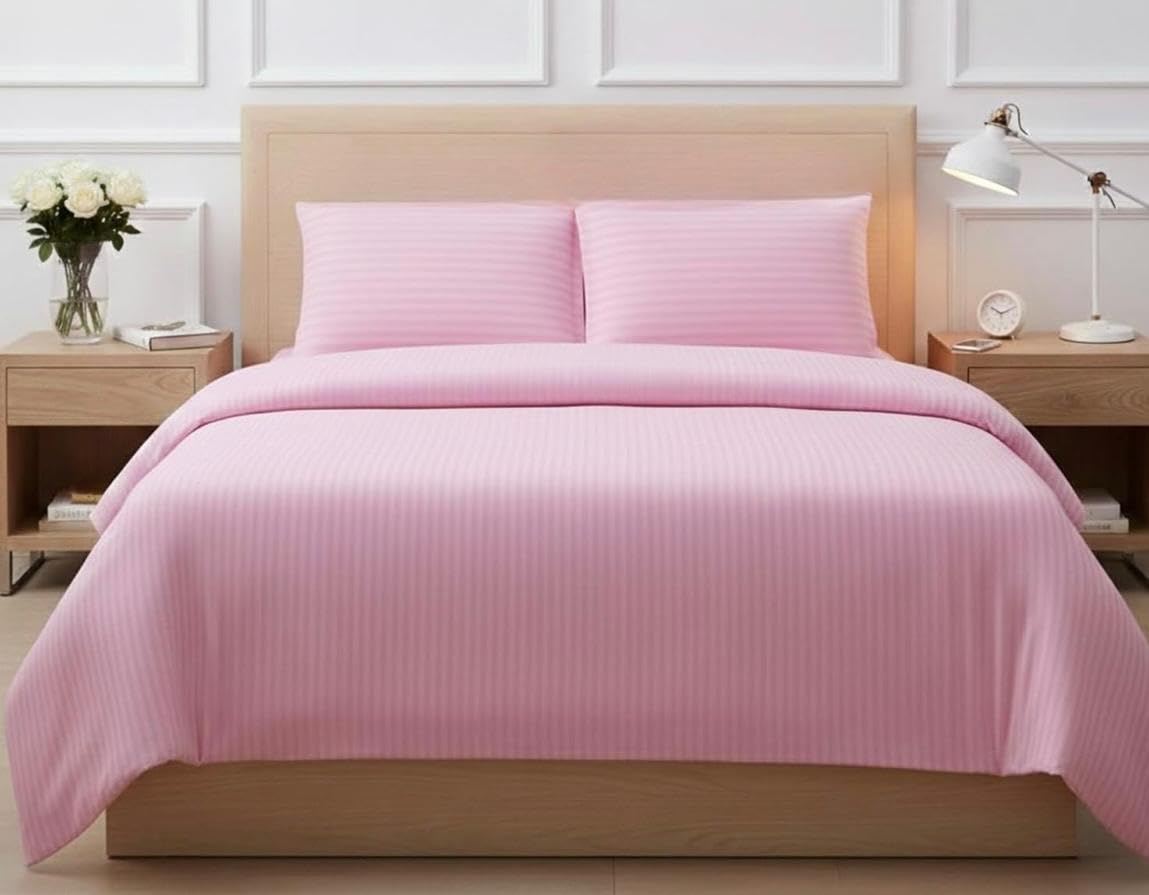 Goldzen Glace Cotton Satin Stripes Double Ac Comforter Ii Blanket Ii Duvet For Double Bed With 1 Flat Double Bedsheet And 2 Pill