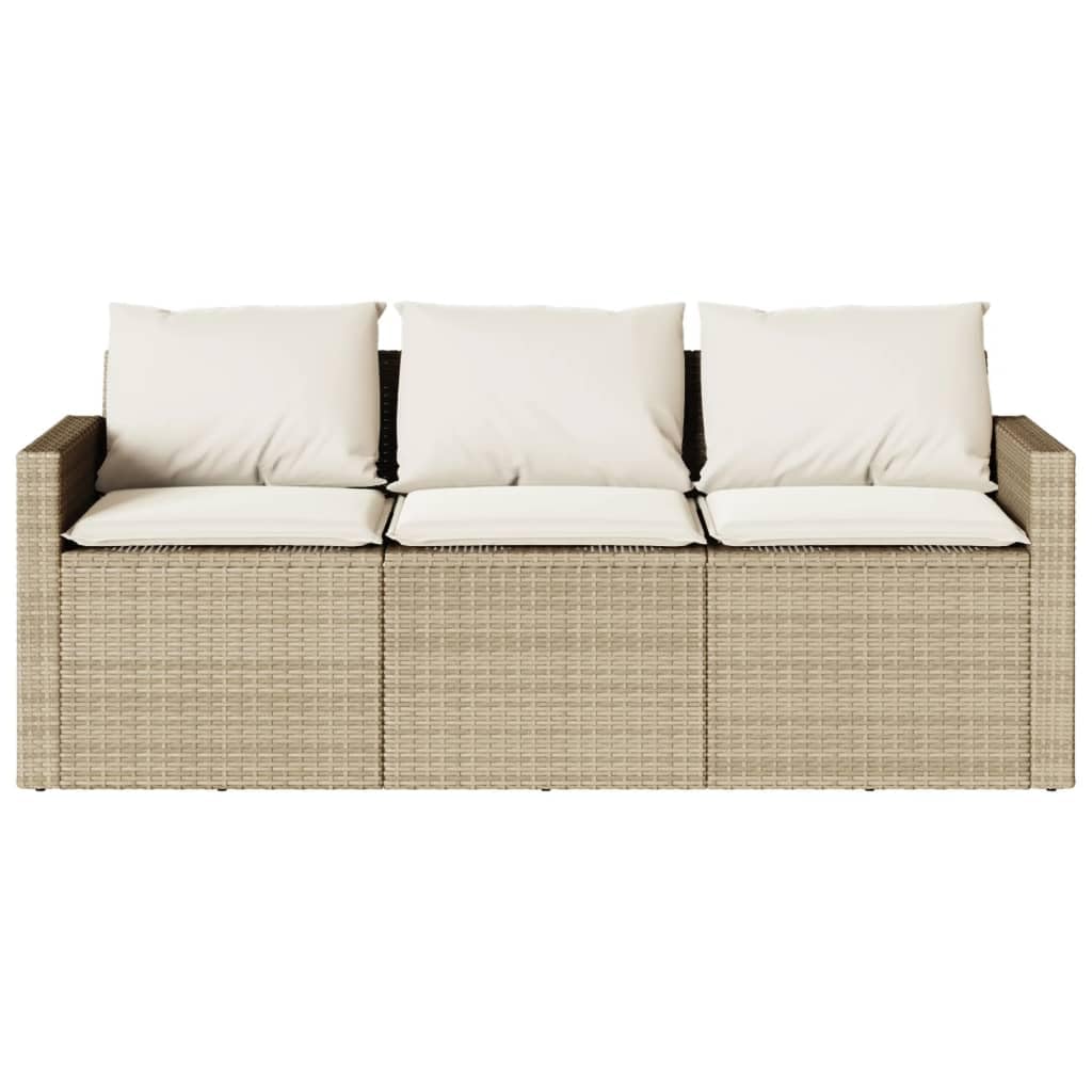 vidaXL 3 Seater Garden Sofa with Cushions PE Rattan Beige Outdoor Sofa 3 Seater Garden Sofa Four Person Garden Sofa