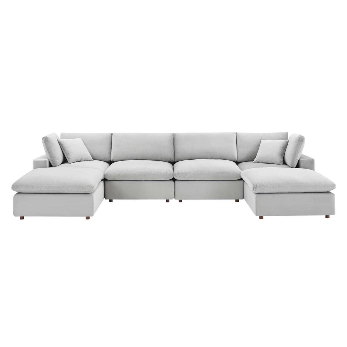 Modway Commix Down Filled Overstuffed Performance Velvet 6-Piece Sectional Sofa In Light Gray