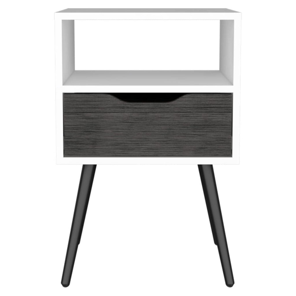 Nightstand 25&Quot; H, Superior Top, 4 Legs, 1 Open Shelf, 1 Drawer, Smokey Oak/White