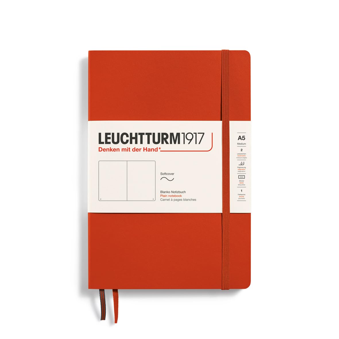 Leuchtturm1917 - Notebook Softcover Medium A5-123 Numbered Pages For Writing And Journaling (Fox Red, Plain)