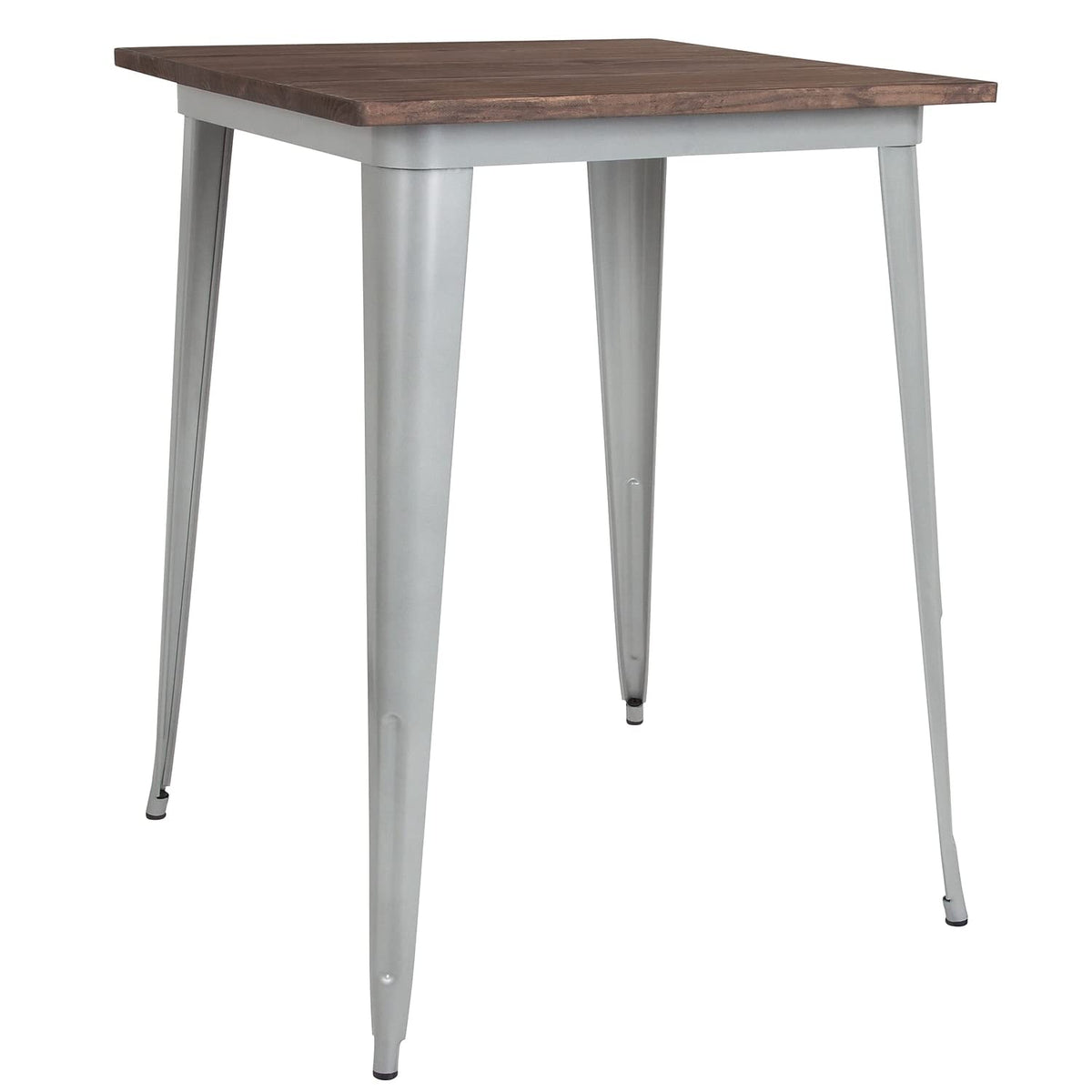 Flash Furniture Nolan 31.5&quot; Square Silver Metal Indoor Bar Height Table With Walnut Rustic Wood Top