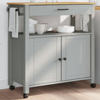 vidaXL Kitchen Trolley Solid Pine Gray Honey Wax Finish - Multipurpose Rolling Storage Cart with Drawer, Cabinet, Hanger & Hooks