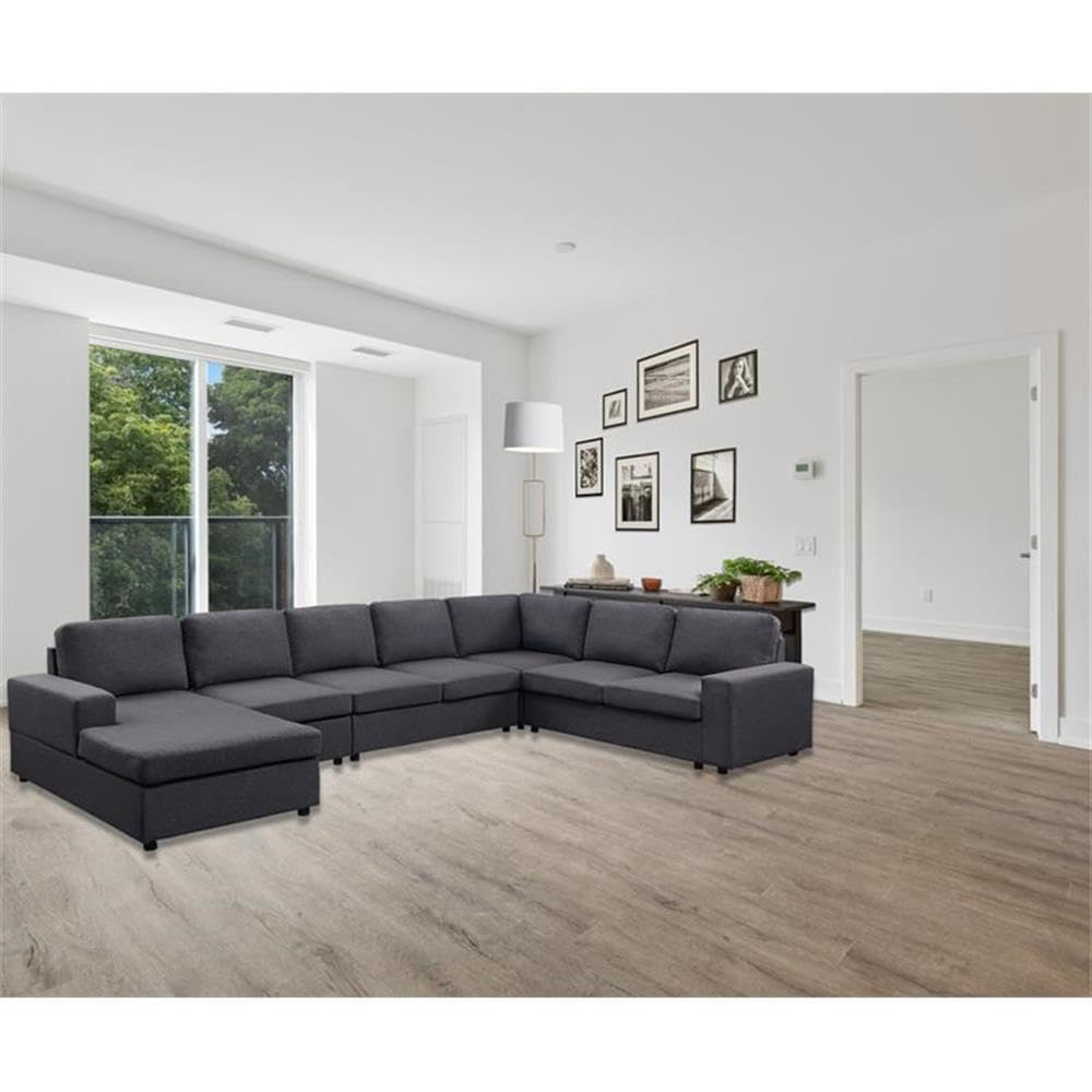 Lilola Home Hayden Modular Sectional Sofa with Reversible Chaise in Dark Gray Linen