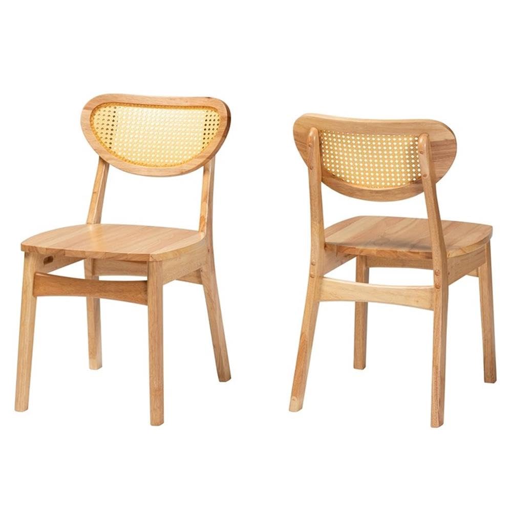 Baxton Studio Nenet Mid-Century Modern Oak Brown Finished Wood And Rattan 2-Piece Dining Chair Set