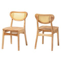 Baxton Studio Nenet Mid-Century Modern Oak Brown Finished Wood And Rattan 2-Piece Dining Chair Set