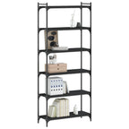 vidaXL Black Bookcase - Sturdy Engineered Wood Construction, 6-Tier Shelf with Robust Metal Frame, Adjustable Feet - 31.5"x11.8"x74"