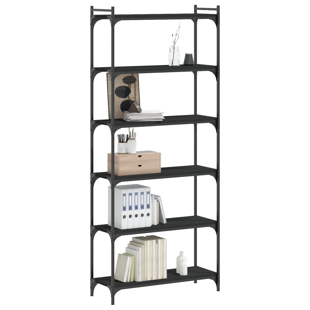 vidaXL Black Bookcase - Sturdy Engineered Wood Construction, 6-Tier Shelf with Robust Metal Frame, Adjustable Feet - 31.5"x11.8"x74"
