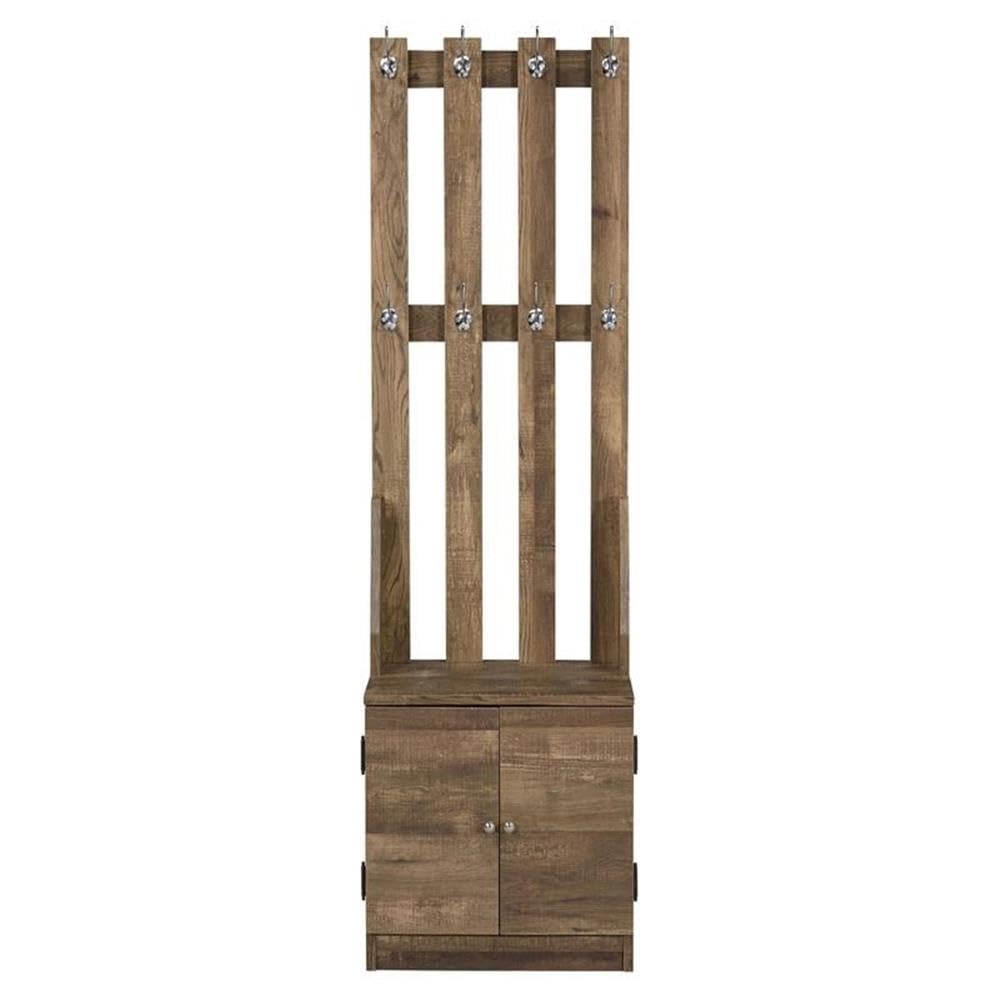 Acme Sanuye Wooden Hall Tree with 8 Hooks and 2 Doors in Weathered Oak