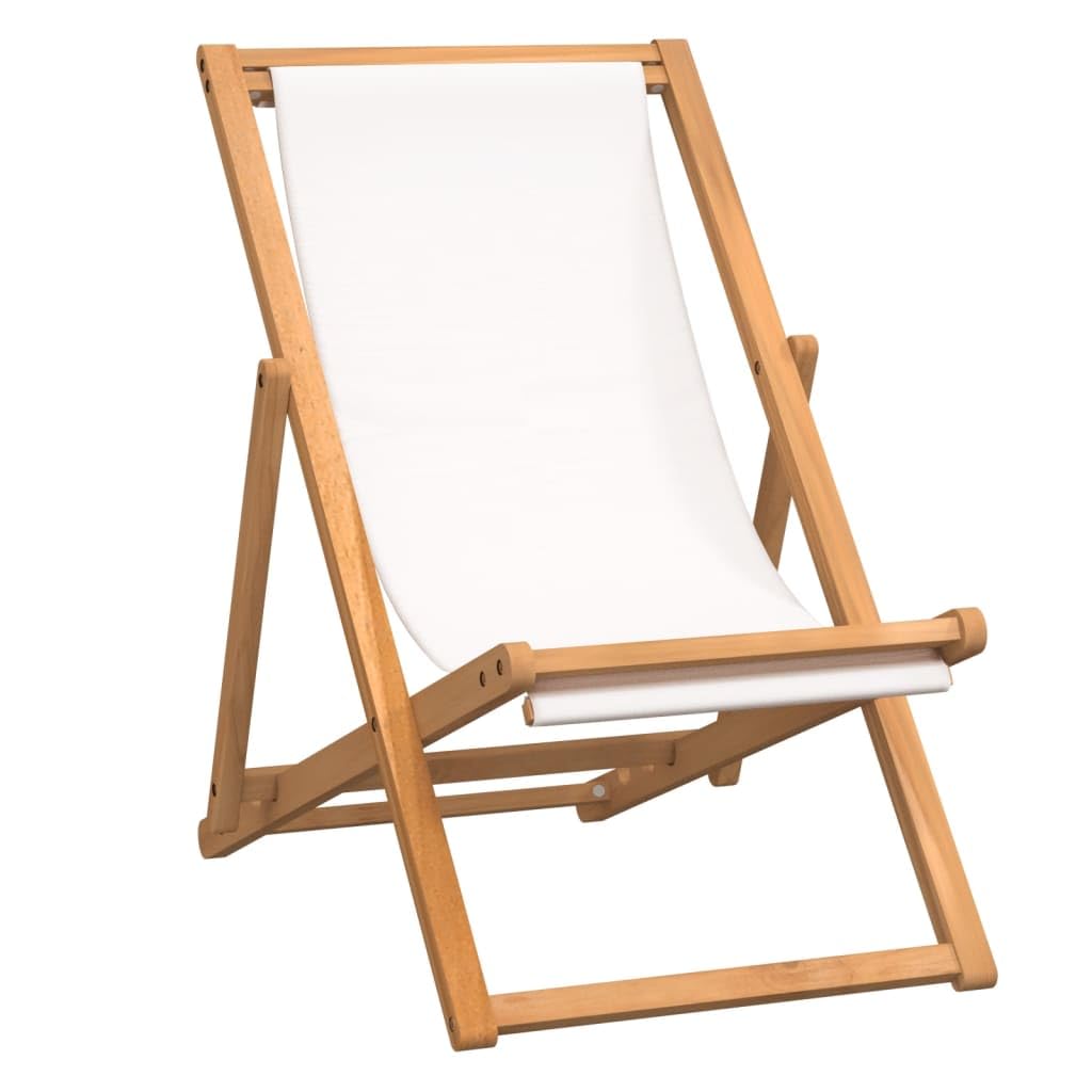vidaXL - Adjustable and Foldable Teak Hardwood Deck Chair with Resistant Cream Fabric Seat and Backrest, Durable and Well-Crafted Outdoor Garden Furniture