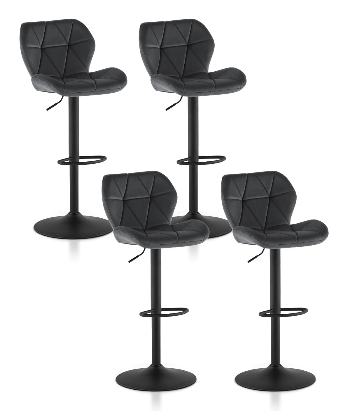 Tukailai Velvet Bar Stools Set Of 4 Height Adjustable Swivel Stools For Breakfast Upholstered Salon Island Counter Chairs High Dining Stools With Footrest, Metal Matt Base, Gas Lift (Grey)