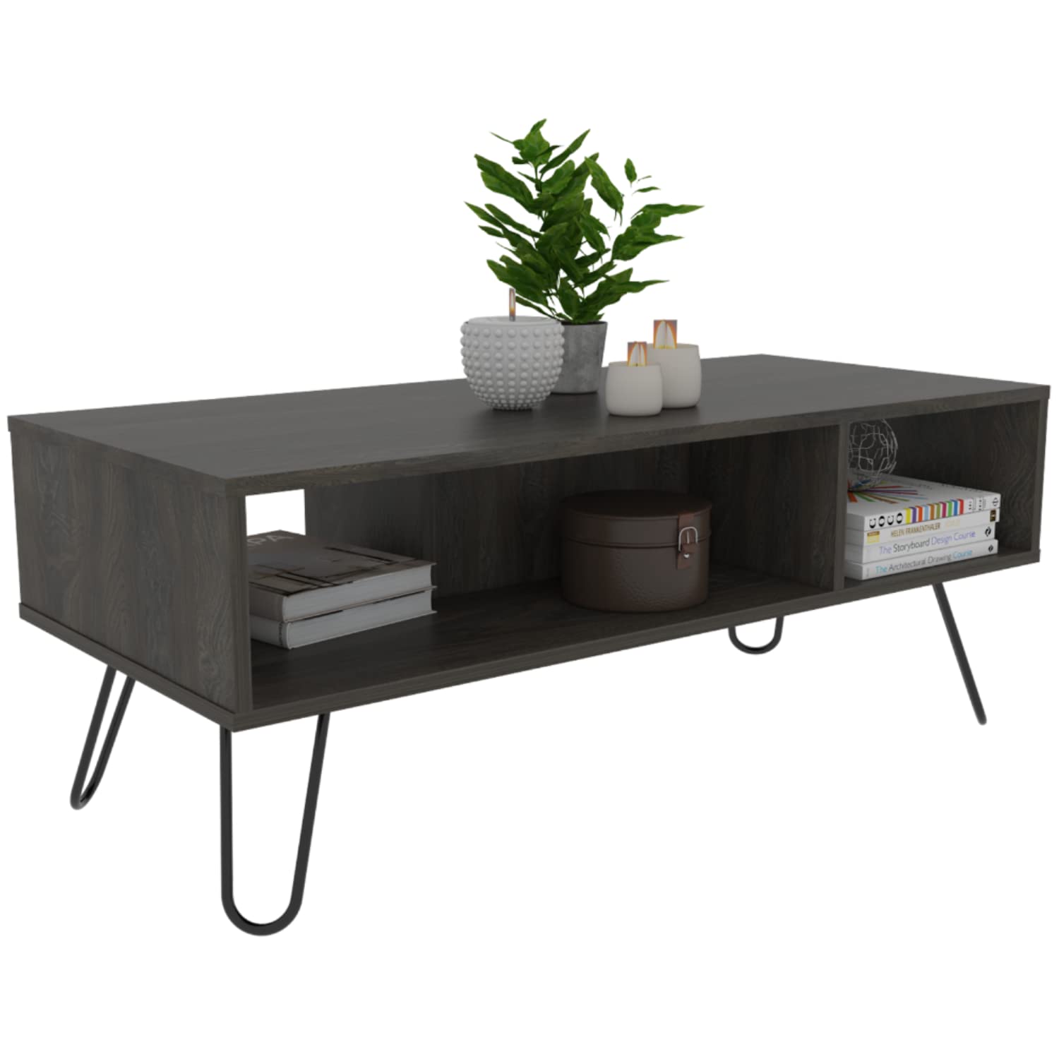 Vassel Coffee Table, 4 Legs, 2 Shelves, Espresso