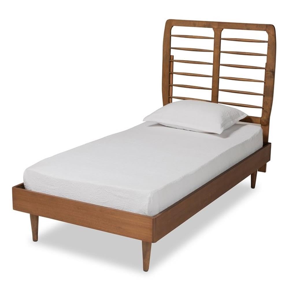 Baxton Studio Rayna Mid-Century Modern Walnut Brown Finished Wood Twin Size Platform Bed