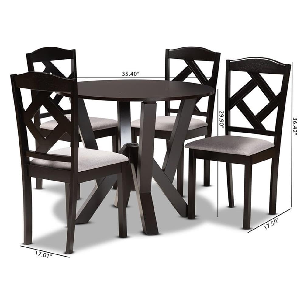 Baxton Studio Riona Modern Transitional Grey Fabric Upholstered and Dark Brown Finished Wood 5-Piece Dining Set