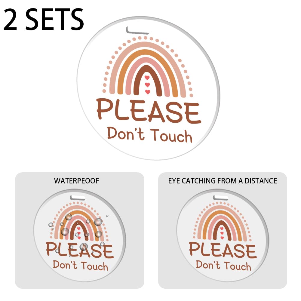 Freebloss 2 Pack No Touching Baby Car Seat Sign, Rainbow No Kissing Baby Stroller Tag Please Do Not Touch Baby Sign With 4 Hangi