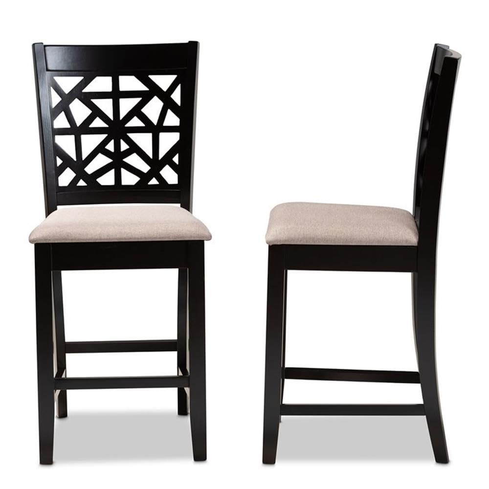 Baxton Studio Devon Sand Upholstered Espresso Finished Wood 2-Piece Pub Chairs