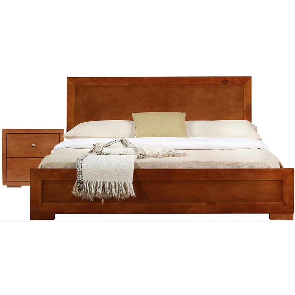 HomeRoots Moma Cherry Wood Platform Full Bed with Nightstand