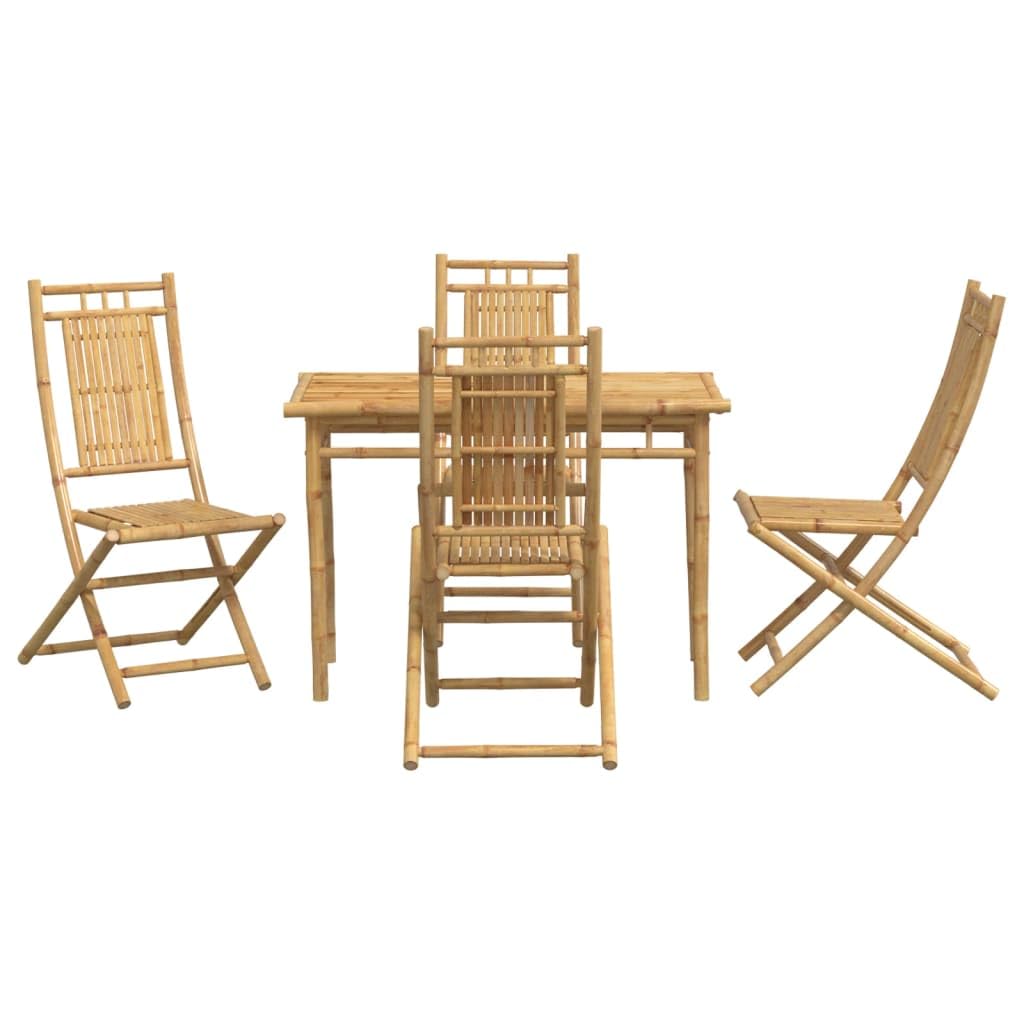 vidaXL Patio Dining Set - 5 Piece Bamboo Garden Outdoor Furniture with Folding Chairs and Table for Patio, Garden, or Deck