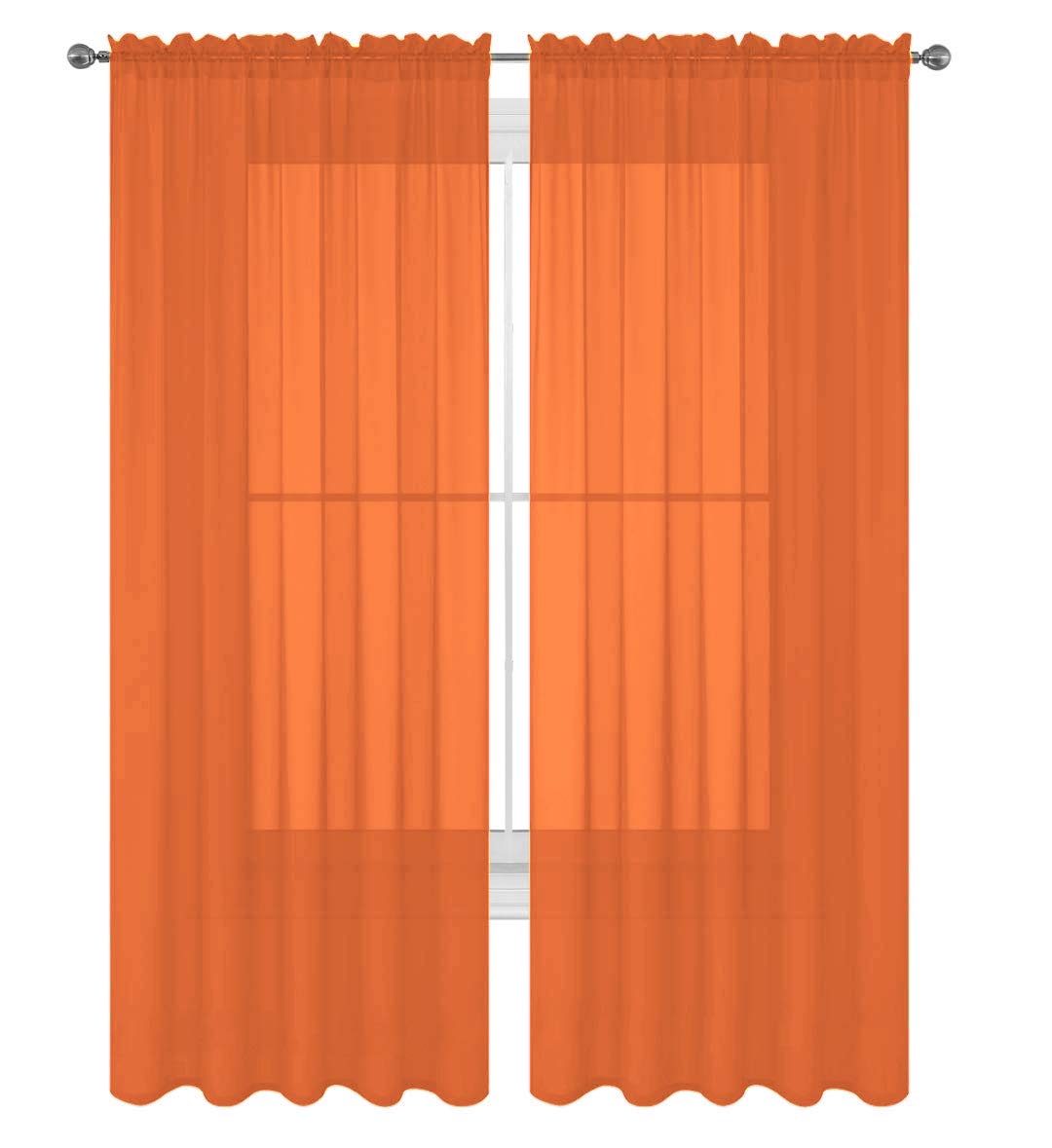 Decotex 2 Piece Solid Elegant Sheer Curtains Fully Stitched Panels Window Treatment Drape (54'' X 36'', Orange)