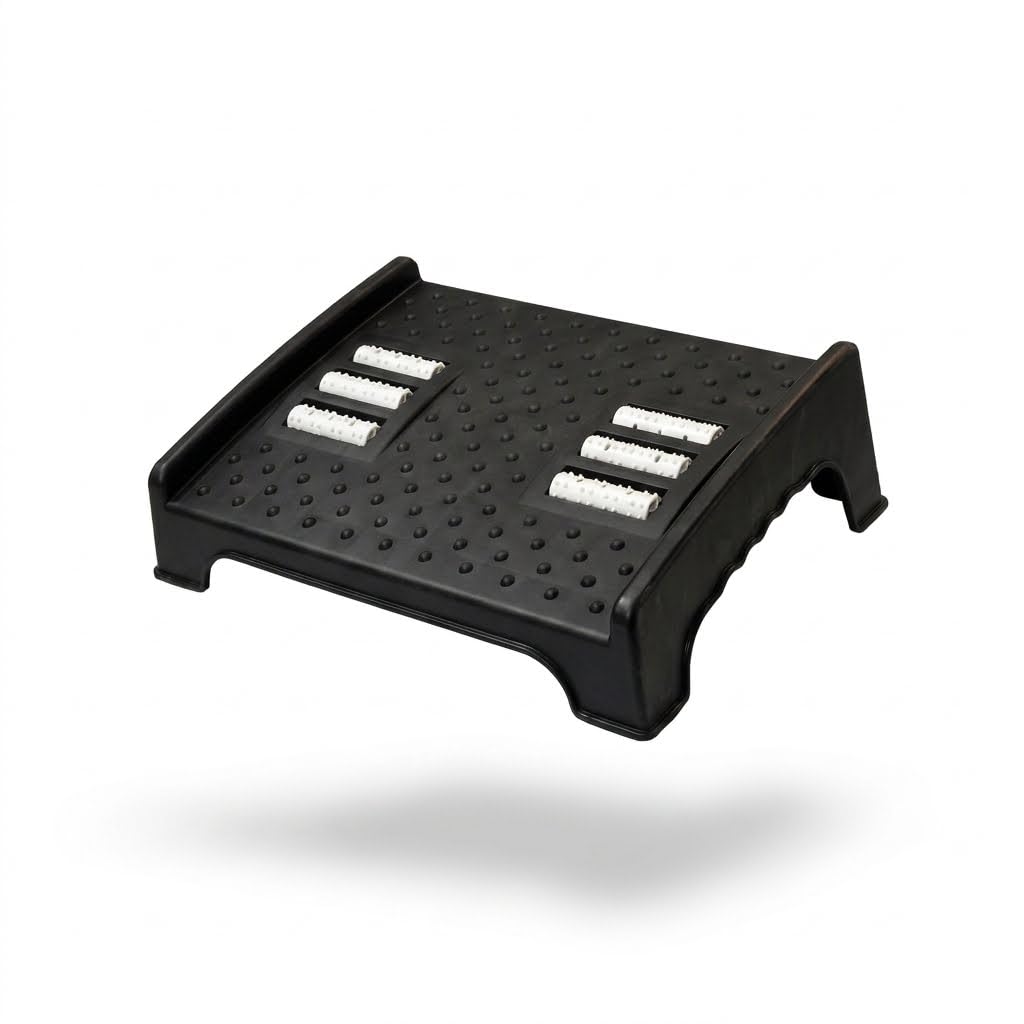 Ergonomic Foot Rest With Massage Rollers, NonSlip Surface, Black, Under Desk Footrest For Office