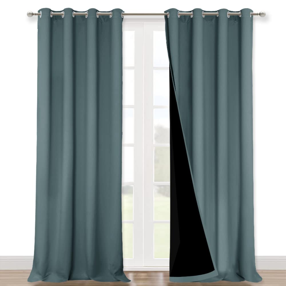 Nicetown Aqua 100% Blackout Curtains For Windows, Super Heavy-Duty Black Lined Total Darkness Drapes For Bedroom, Privacy Assure