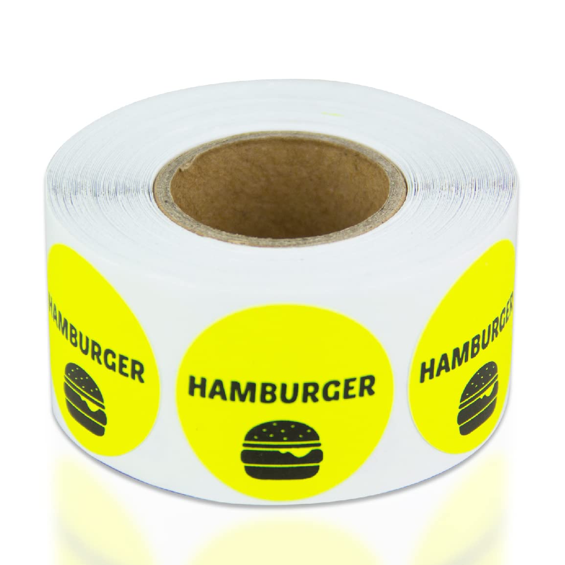300 Labels - Hamburger Stickers For Delis, Restaurants, Supermarkets, Food Labeling Or Butchers Etc. (1 Inch, Yellow - 1 Roll)