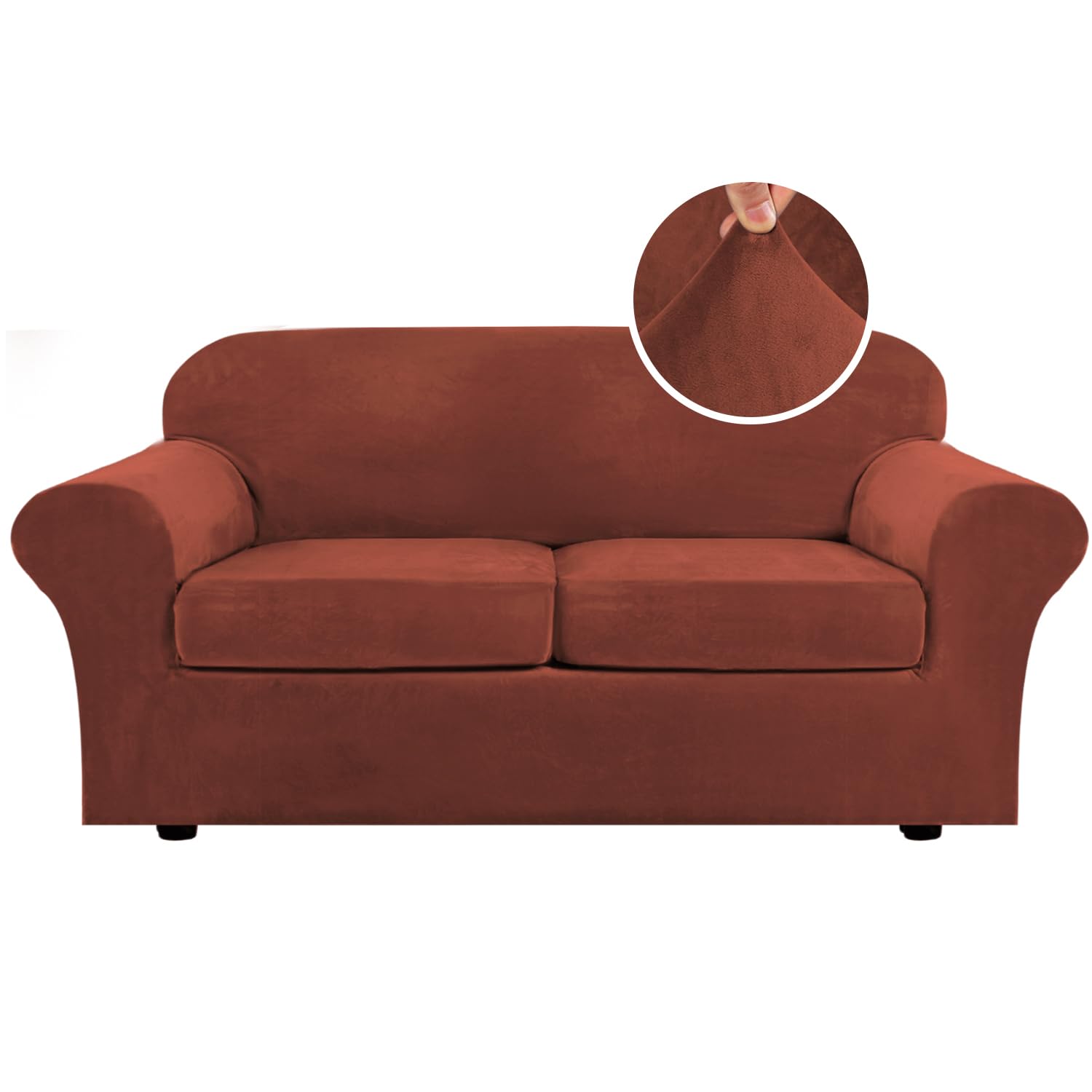 H.Versailtex Real Velvet Plush 3 Piece Stretch Sofa Covers Couch Covers For 2 Cushion Couch Sofa Slipcovers (Base Cover Plus 2 L