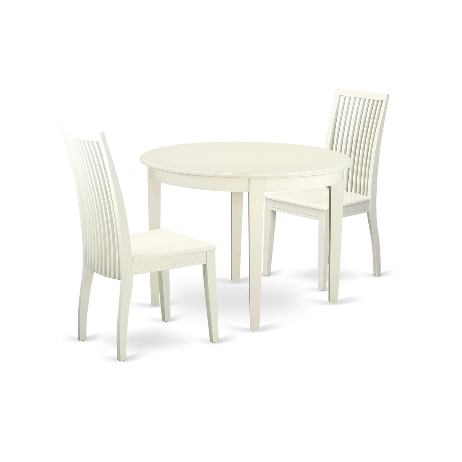 East West Furniture Boip3-Lwh-W 3 Piece Kitchen Table Set For Small Spaces Contains A Round Dining Room Table And 2 Dining Chairs, 42X42 Inch, Linen White